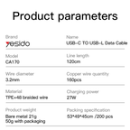 Yesido CA170 PD 27W USB-C to Lightning Charging & Data Cable – 1.2m PP Yarn Braided Design