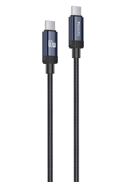 Yesido CA204P 60W PD Fast Charging & Data Cable – Durable 16-Braided Aluminum Alloy Design (1 Meter)