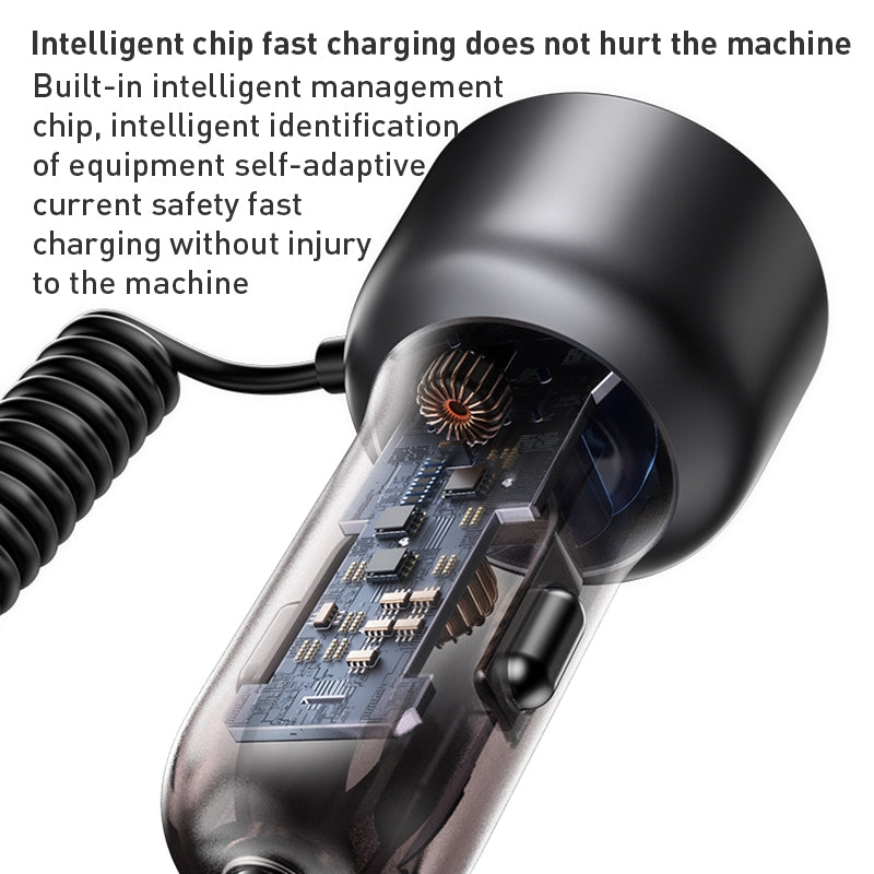Yesido Y58 60W Fast Car Charger – Built-in Type-C & Lightning Spring Cables with Dual Charging Ports