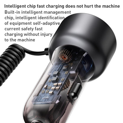 Yesido Y58 60W Fast Car Charger – Built-in Type-C & Lightning Spring Cables with Dual Charging Ports