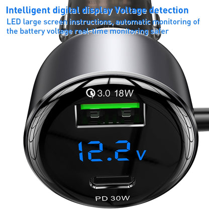 Yesido Y58 60W Fast Car Charger – Built-in Type-C & Lightning Spring Cables with Dual Charging Ports
