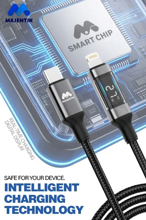 Majentik CL-020-L 27W Type-C to Lightning Fast Charging Cable with Digital Display & Auto Power-Off – Black (100cm)