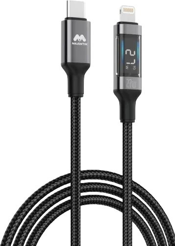 Majentik CL-020-L 27W Type-C to Lightning Fast Charging Cable with Digital Display & Auto Power-Off – Black (100cm)