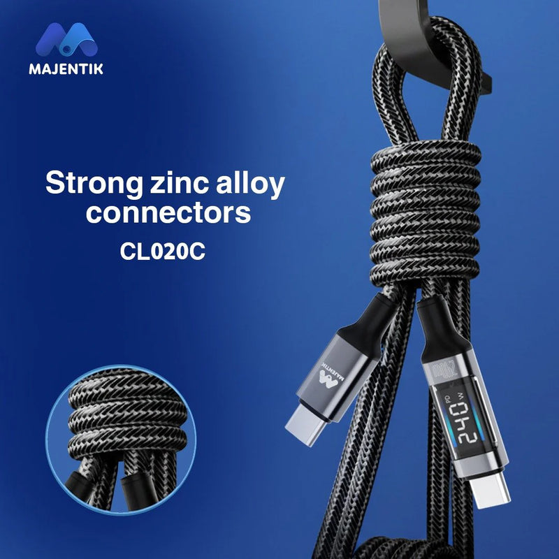Majentik CL-020 240W Type-C to Type-C Fast Charging Cable with Real-Time Digital Power Display (100cm)