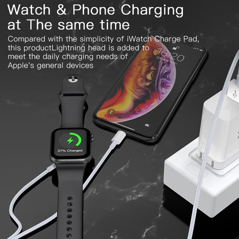 Yesido CA70 2-in-1 Charging Cable – Smart Magnetic Wireless Charger for Apple Watch & 2.4A Lightning Cable with Imported IC Chip