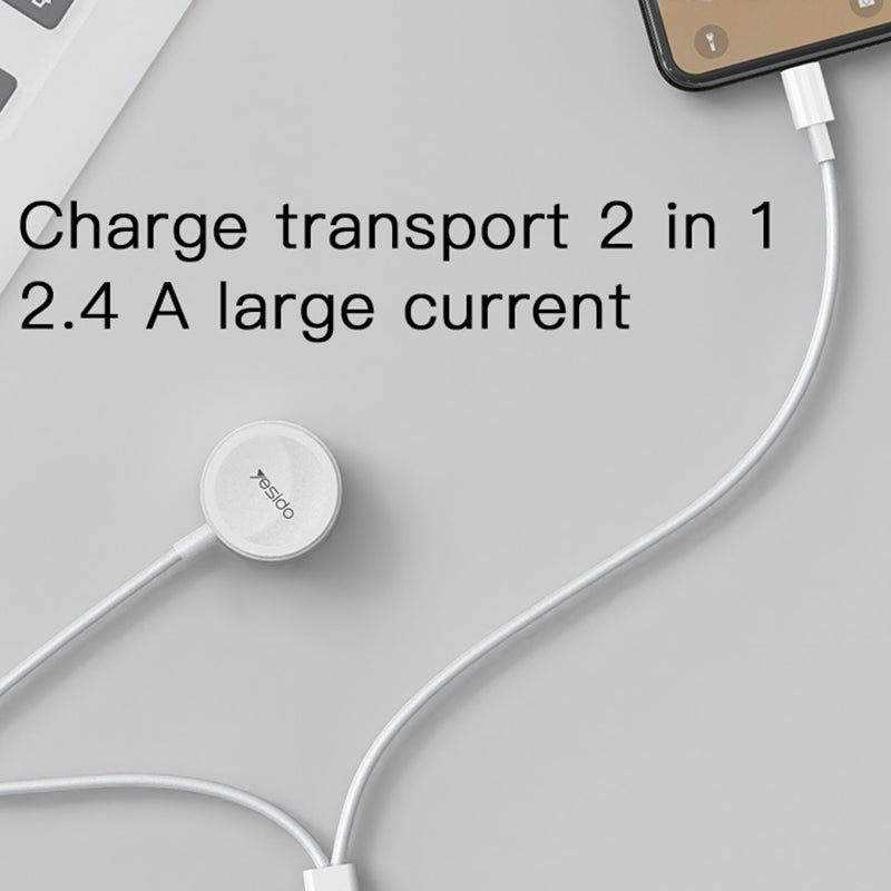 Yesido CA70 2-in-1 Charging Cable – Smart Magnetic Wireless Charger for Apple Watch & 2.4A Lightning Cable with Imported IC Chip