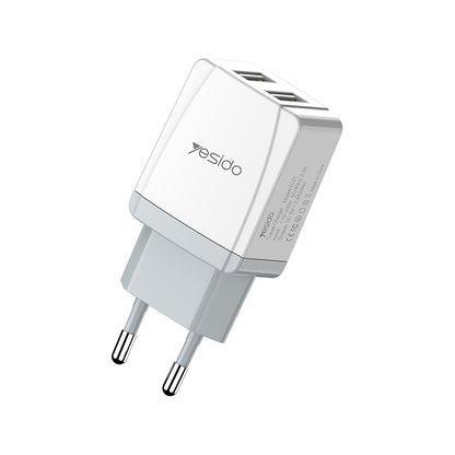شاحن سفر Yesido YC-21 المدمج - منفذين USB لشحن جهازين معاً بأمان تام