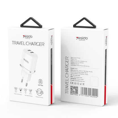 شاحن السفر Yesido YC-26 بمنفذين USB وقدرة 2.4A - يشمل كابل Micro USB