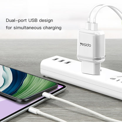 شاحن السفر Yesido YC-26 بمنفذين USB وقدرة 2.4A - يشمل كابل Micro USB