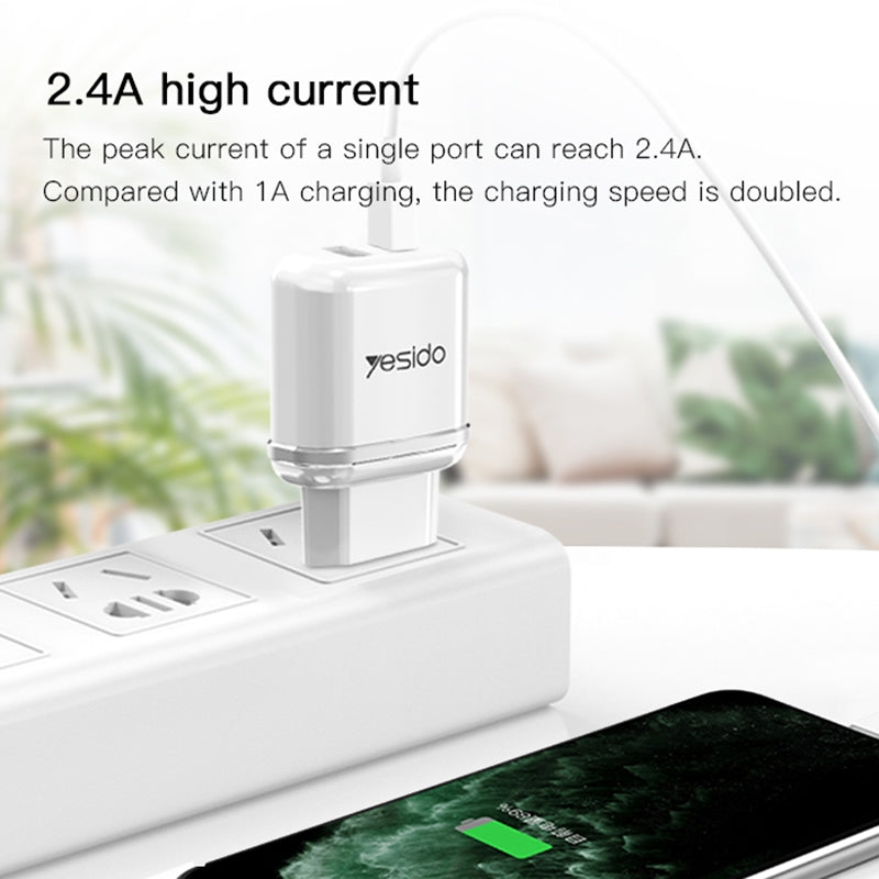 شاحن السفر Yesido YC-26 بمنفذين USB وقدرة 2.4A - يشمل كابل Micro USB