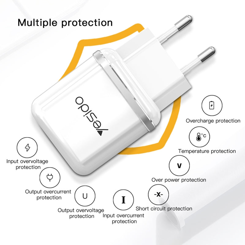 شاحن السفر Yesido YC-26 بمنفذين USB وقدرة 2.4A - يشمل كابل Micro USB