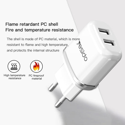 شاحن السفر Yesido YC-26 بمنفذين USB وقدرة 2.4A - يشمل كابل Micro USB