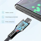 Yesido CA98 C Smart LED Display Type-C Data Cable – 2m Heavy-Duty PP+PVC Braided Shielding with 2.4A Fast Charging