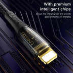 Yesido CA104 Transparent Gold Braided USB to Lightning Data Cable – 1.2m TPE+PC Protective Armor Sleeve with 2.4A Fast Charging