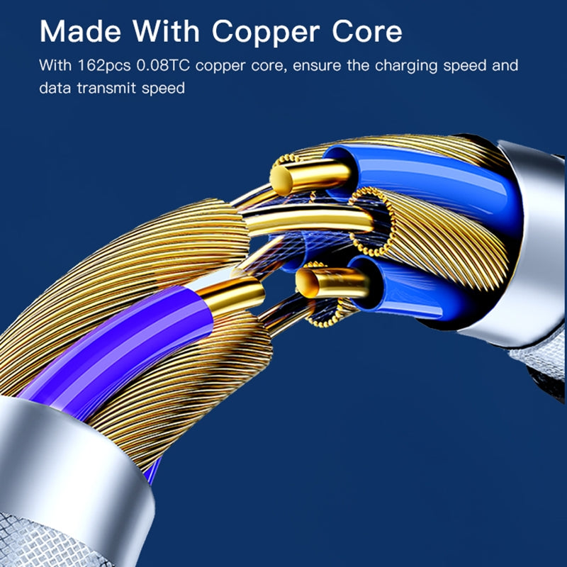 Yesido CA104 Transparent Gold Braided USB to Lightning Data Cable – 1.2m TPE+PC Protective Armor Sleeve with 2.4A Fast Charging