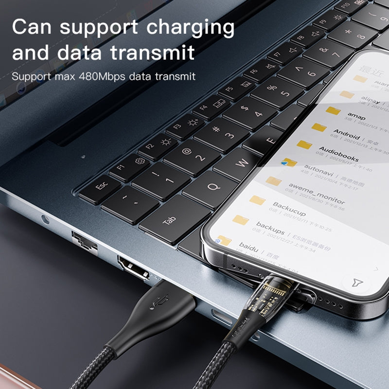 Yesido CA104 Transparent Gold Braided USB to Lightning Data Cable – 1.2m TPE+PC Protective Armor Sleeve with 2.4A Fast Charging