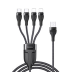 Yesido CA111 20W 4-in-1 Multi-Charging Cable – 1.2m Braided Nylon USB to Dual Lightning & Dual Type-C (4A Max)