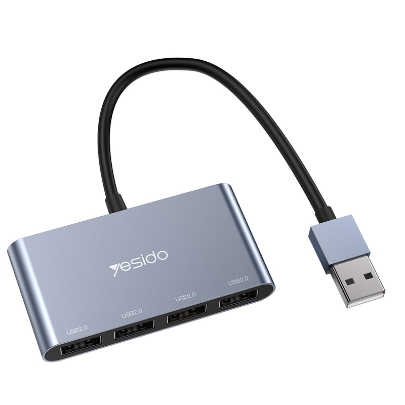Yesido HB12 4-in-1 USB Hub Adapter – Aluminum Alloy Splitter with Quad USB 2.0 Ports, 480Mbps High-Speed Data Transfer & Plug and Play