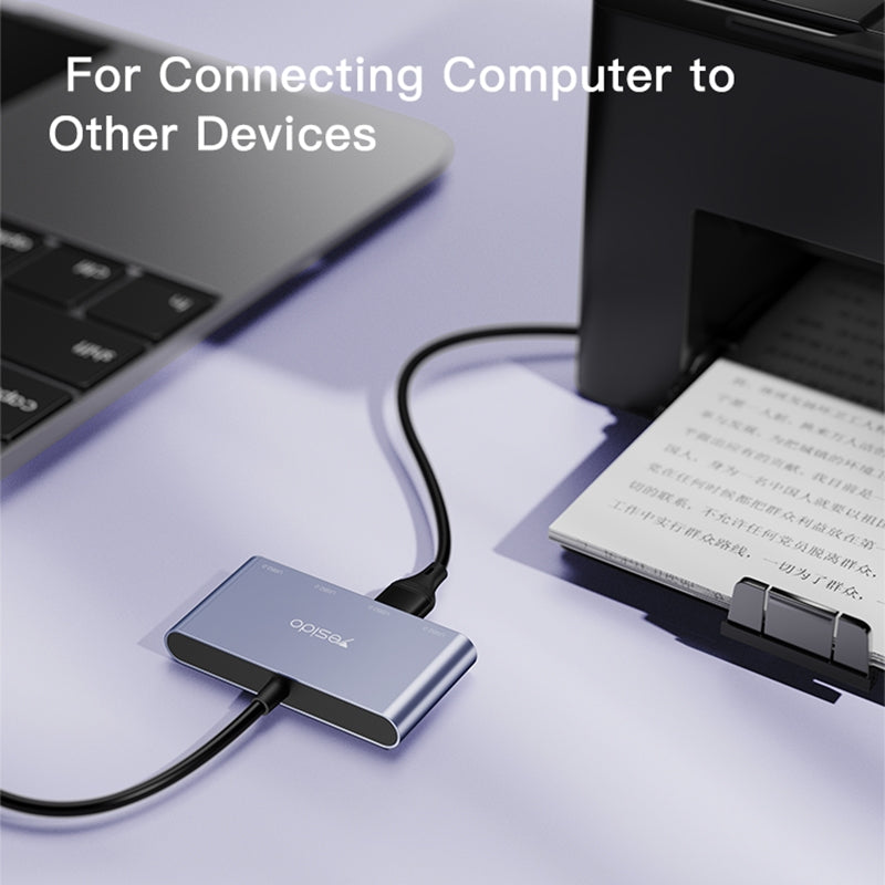 Yesido HB12 4-in-1 USB Hub Adapter – Aluminum Alloy Splitter with Quad USB 2.0 Ports, 480Mbps High-Speed Data Transfer & Plug and Play