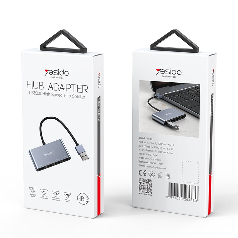 Yesido HB12 4-in-1 USB Hub Adapter – Aluminum Alloy Splitter with Quad USB 2.0 Ports, 480Mbps High-Speed Data Transfer & Plug and Play
