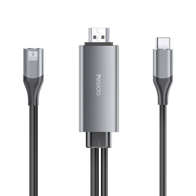 كابل محول يسيدو Yesido HM01 من USB-C إلى HDMI بطول 1.8 متر - يدعم العرض عالي الدقة مع منفذ شحن سريع PD بقوة 85 واط