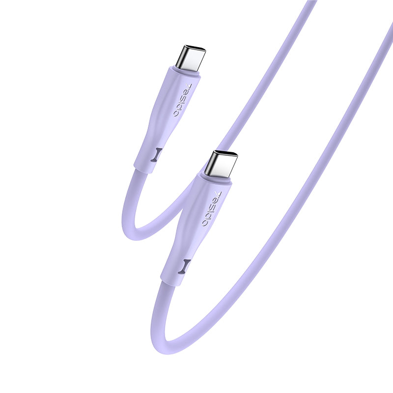 كابل يسيدو Yesido CA152 بطول 1 متر (Type-C إلى Type-C) بقوة 60 واط - تصميم ناعم من السيليكون السائل بألوان مميزة