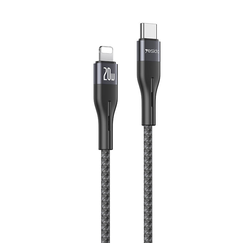 كابل يسيدو Yesido CA155 بطول 1 متر (Type-C إلى Lightning) بقوة 20 واط - تصميم قماشي ناعم وهيكل من الألومنيوم