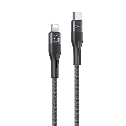 كابل يسيدو Yesido CA155 بطول 1 متر (Type-C إلى Lightning) بقوة 20 واط - تصميم قماشي ناعم وهيكل من الألومنيوم