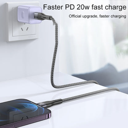 كابل يسيدو Yesido CA155 بطول 1 متر (Type-C إلى Lightning) بقوة 20 واط - تصميم قماشي ناعم وهيكل من الألومنيوم