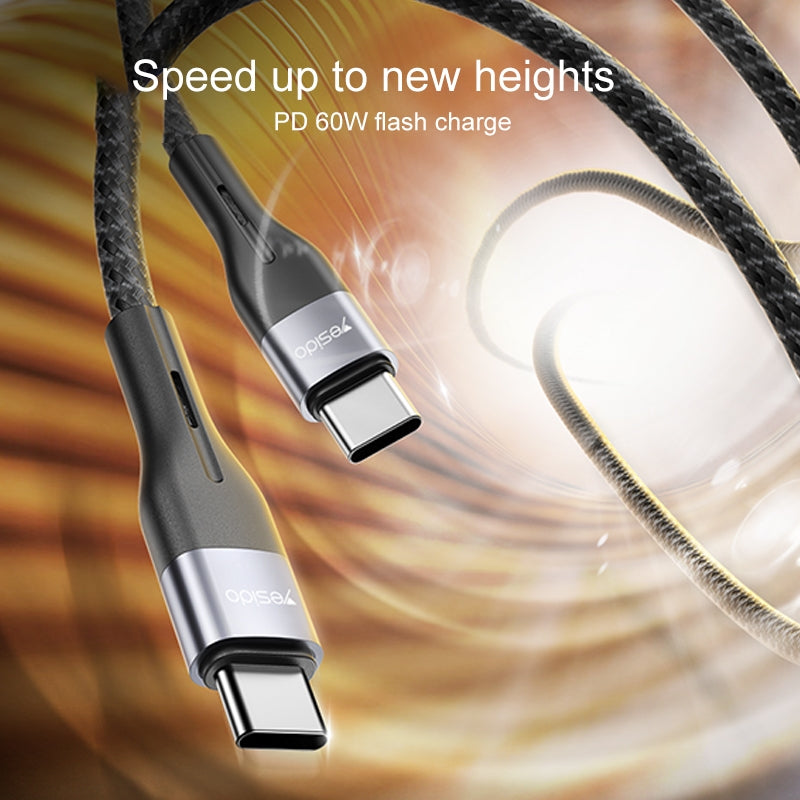 كابل يسيدو Yesido CA155 بطول 1 متر (Type-C إلى Lightning) بقوة 20 واط - تصميم قماشي ناعم وهيكل من الألومنيوم