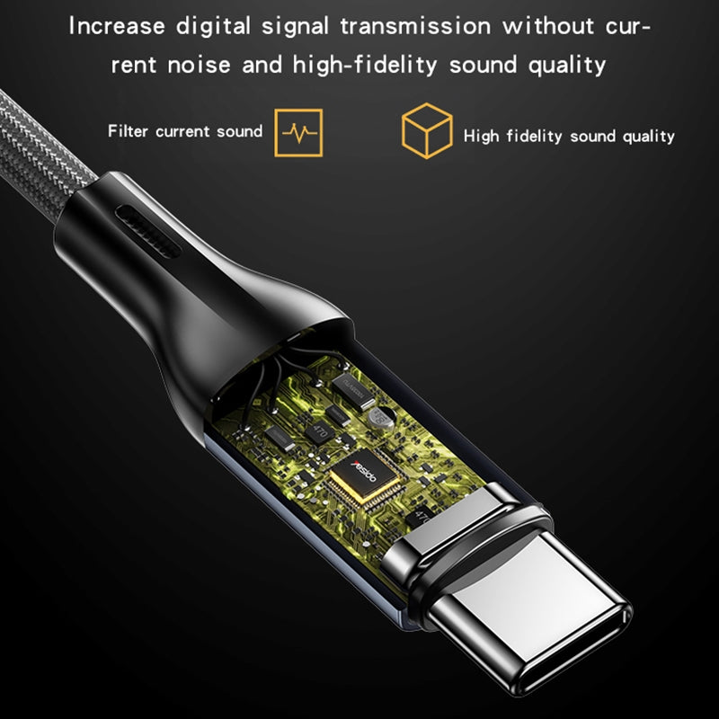 Yesido YAU42 Type-C to 3.5mm Aux Audio Cable – Integrated TC Digital Chip, Heavy-Duty 3.48-Braided Nylon Wire & Gold-Plated Jack Supporting High-Definition Voice Calls (Gun Gray)