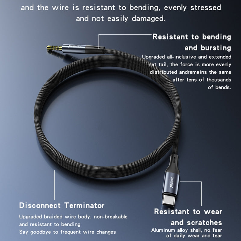 Yesido YAU42 Type-C to 3.5mm Aux Audio Cable – Integrated TC Digital Chip, Heavy-Duty 3.48-Braided Nylon Wire & Gold-Plated Jack Supporting High-Definition Voice Calls (Gun Gray)