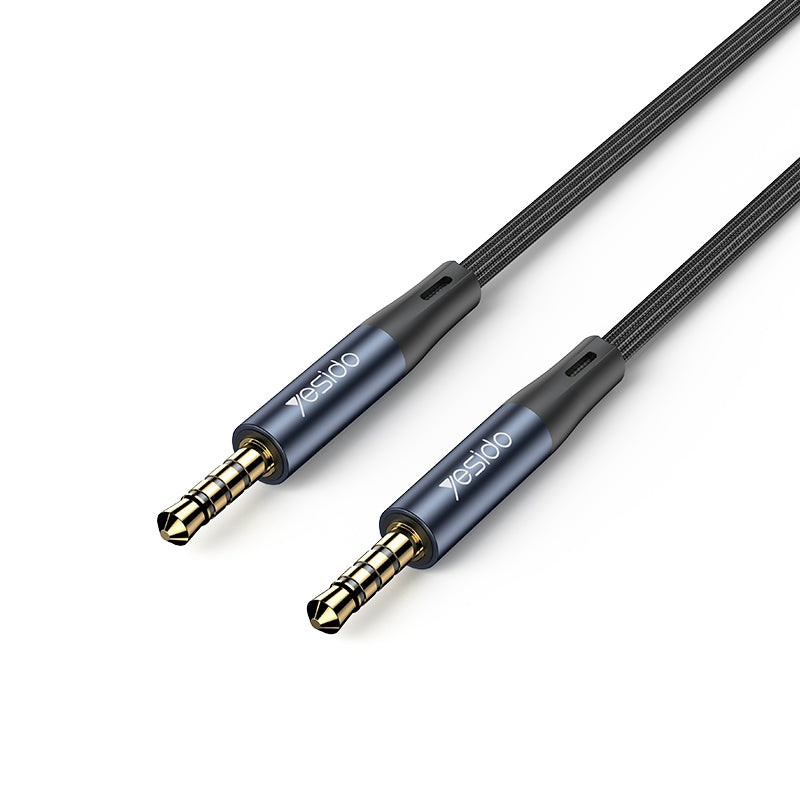 Yesido YAU43 3.5mm to 3.5mm Aux Audio Cable – 1.2m Heavy-Duty 3.48-Braided Nylon Wire with Gold-Plated Plugs Supporting High-Definition Voice Calls (Gun Gray)