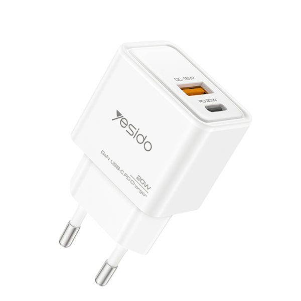 ⁧شاحن Yesido YC61 PD20W ثنائي المنفذ من النوع C GaN، قابس الاتحاد الأوروبي⁩