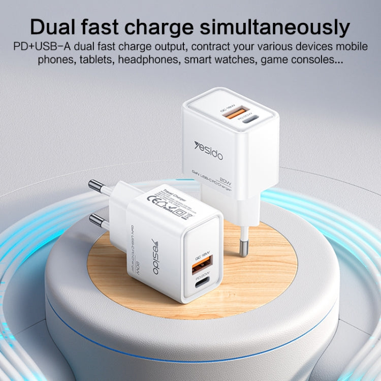 شاحن Yesido YC61 الذكي بقوة 20 واط - تقنية GaN المتقدمة بمنفذين (USB-A + Type-C)