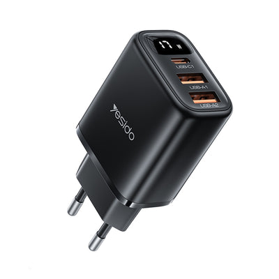 Yesido YC67 17W Home Charger – Triple Port (Dual USB + Type-C) with Digital Display