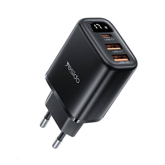 Yesido YC67 17W Home Charger – Triple Port (Dual USB + Type-C) with Digital Display