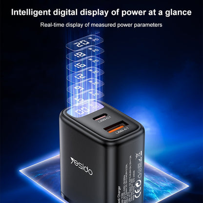 شاحن Yesido YC68 الذكي بقوة 20 واط - منفذين (USB + Type-C) مع شاشة عرض رقمية لمراقبة الشحن