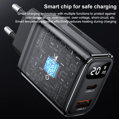 شاحن Yesido YC68 الذكي بقوة 20 واط - منفذين (USB + Type-C) مع شاشة عرض رقمية لمراقبة الشحن