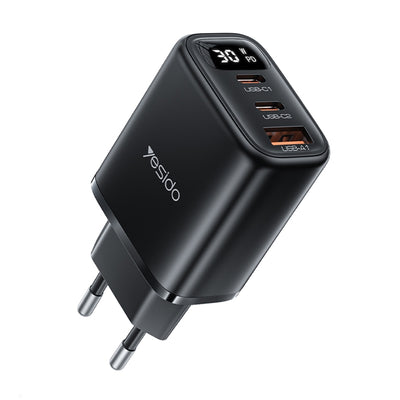 Yesido YC69 30W Fast Wall Charger – Triple Port (USB + Dual Type-C) with Digital Display