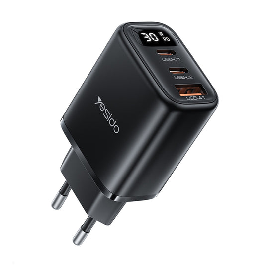 Yesido YC69 30W Fast Wall Charger – Triple Port (USB + Dual Type-C) with Digital Display