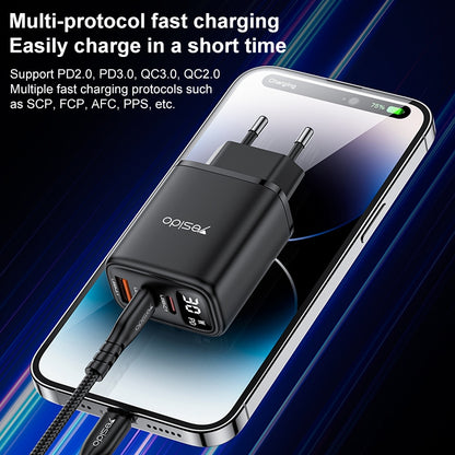شاحن Yesido YC69 الذكي بقوة 30 واط - 3 منافذ (USB + 2x Type-C) مع شاشة عرض رقمية