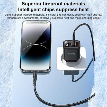 شاحن Yesido YC69 الذكي بقوة 30 واط - 3 منافذ (USB + 2x Type-C) مع شاشة عرض رقمية