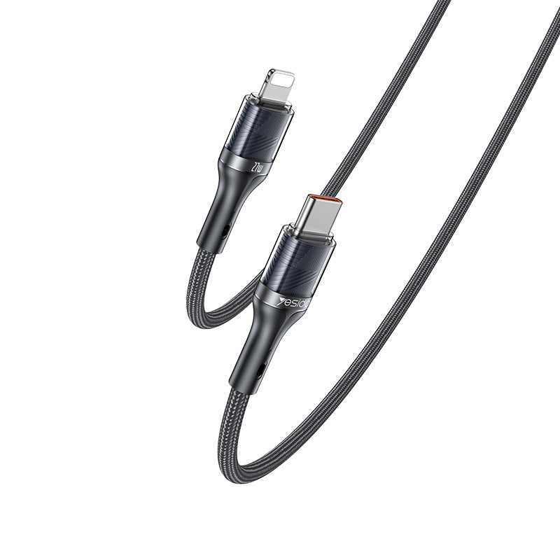 كابل يسيدو Yesido CA167 بطول 1.2 متر (Type-C إلى Lightning) بقوة 27 واط - تصميم مضفر بخيوط PP للأداء الشاق