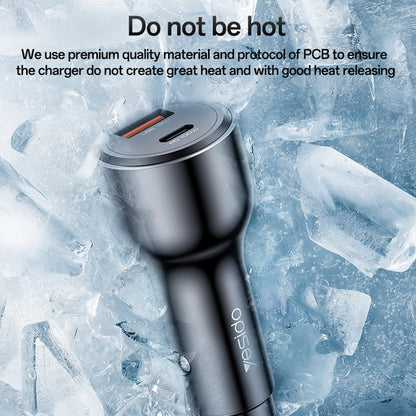 Yesido Y65 Super Fast Car Charger 118W – PD 100W Type-C + QC 18W USB Output