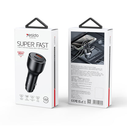 Yesido Y65 Super Fast Car Charger 118W – PD 100W Type-C + QC 18W USB Output