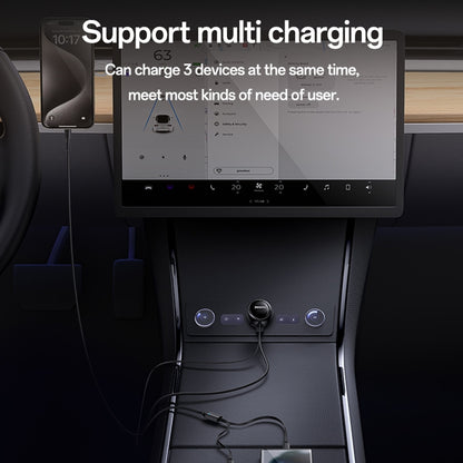 Yesido Y61 53W 3-in-1 Car Charger – Dual Retractable Cables (Type-C + Lightning) & USB Port