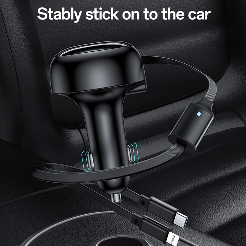 Yesido Y61 53W 3-in-1 Car Charger – Dual Retractable Cables (Type-C + Lightning) & USB Port