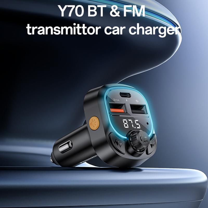جهاز إرسال FM ومحول بلوتوث 5.3 للسيارة Yesido Y70 - منفذ USB و Type-C للشحن