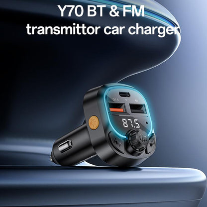 جهاز إرسال FM ومحول بلوتوث 5.3 للسيارة Yesido Y70 - منفذ USB و Type-C للشحن